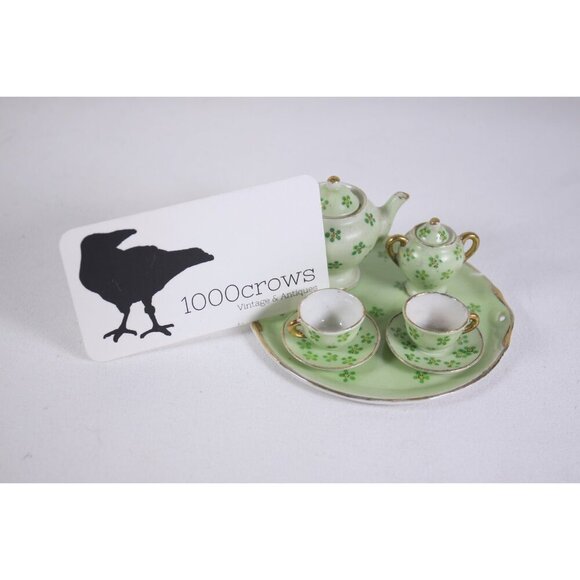 AS IS Miniature porcelain Tea Service Occupied Japan, Vintage Fairy green tea - Picture 3 of 10